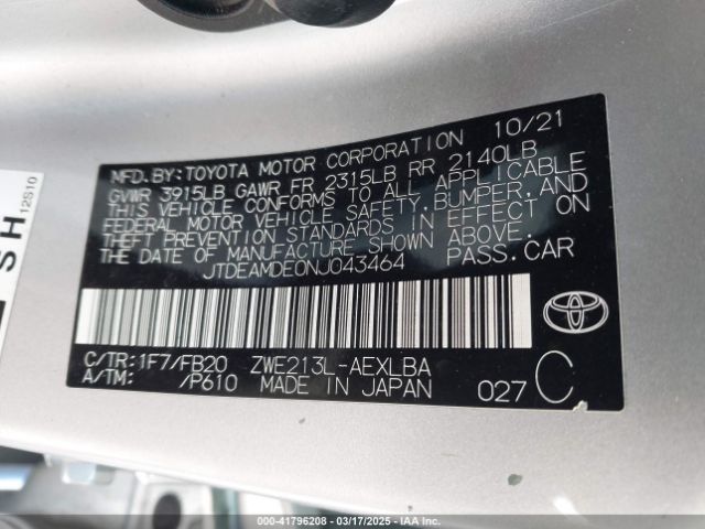 JTDEAMDE0NJ043464 Toyota Corolla Hybrid Le