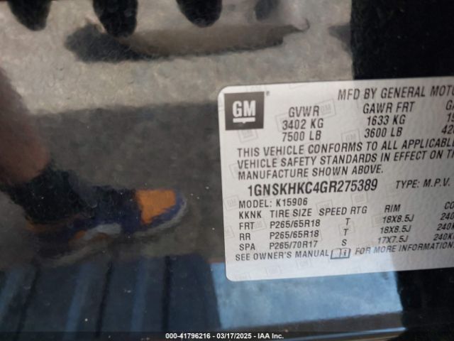 1GNSKHKC4GR275389 Chevrolet Suburban Lt