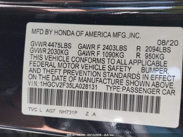 1HGCV2F35LA028131 Honda Accord Sport 2.0t