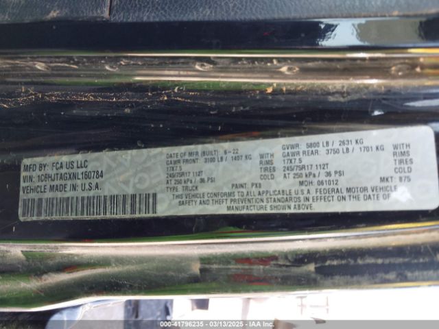 1C6HJTAGXNL160784 Jeep Gladiator Sport S 4x4