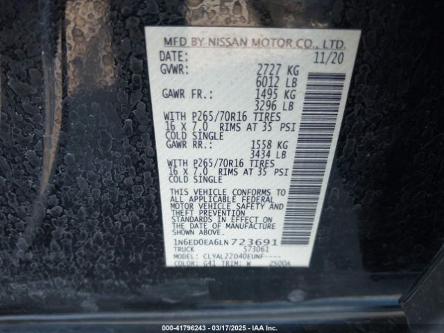 1N6ED0EA6LN723691 Nissan Frontier Sv 4x2