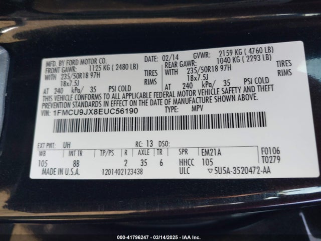 1FMCU9JX8EUC56190 Ford Escape Titanium