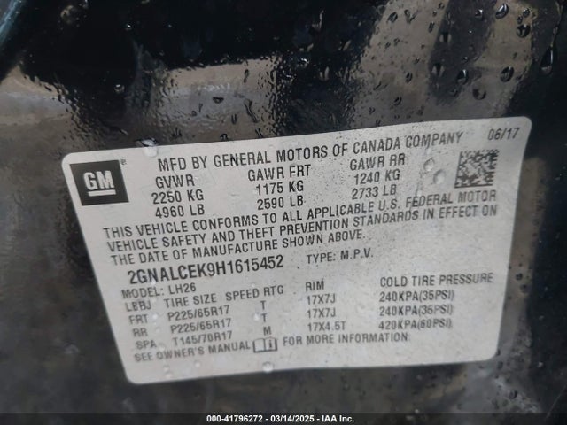 Chevrolet EQUINOX LT 2017 2GNALCEK9H1615452 Image 9