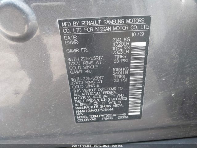KNMAT2MV0LP526444 Nissan Rogue S Intelligent Awd