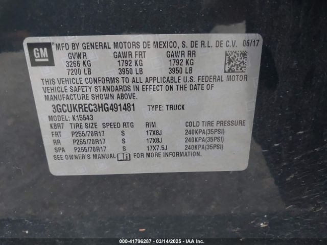3GCUKREC3HG491481 Chevrolet Silverado 1500 1lt