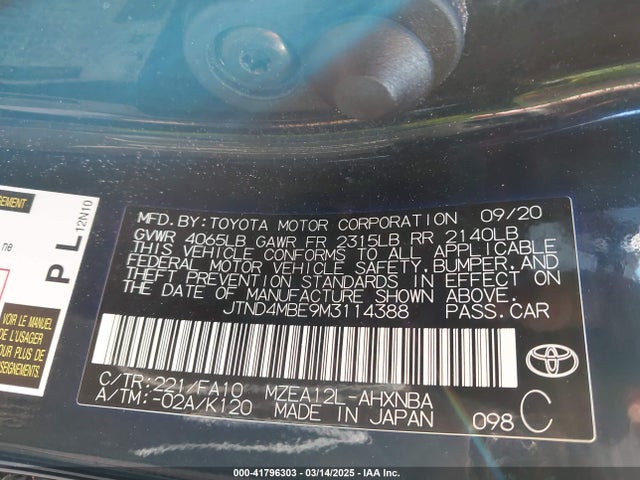 JTND4MBE9M3114388 Toyota COROLLA SE