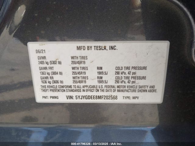 5YJYGDEE8MF202568 Tesla Model Y