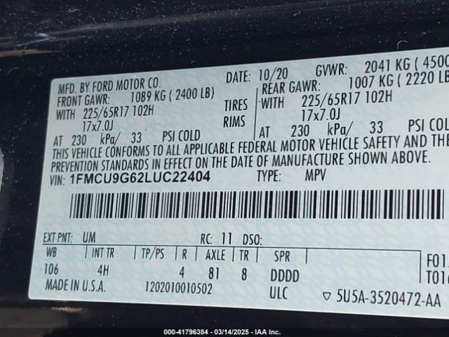1FMCU9G62LUC22404 Ford ESCAPE SE