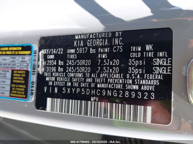 5XYP5DHC9NG289323 KIA Telluride Sx