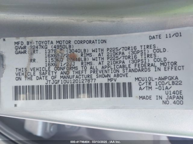 2002 LEXUS RX 300 JTJGF10U120127877 Photo 8