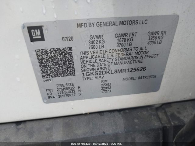 1GKS2DKL8MR125626 GMC Yukon 4wd Denali