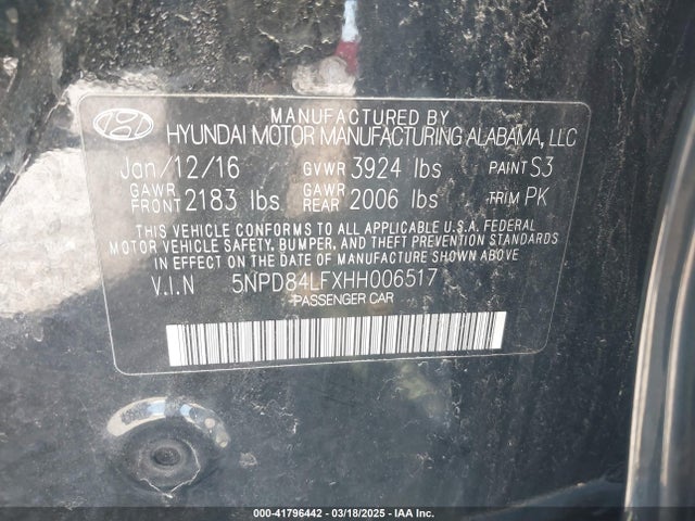 5NPD84LFXHH006517 Hyundai ELANTRA SE
