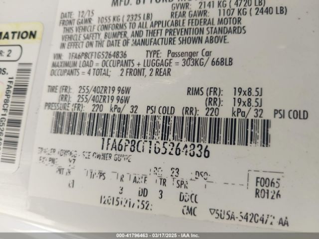 1FA6P8CF1G5264836 Ford Mustang Gt Premium