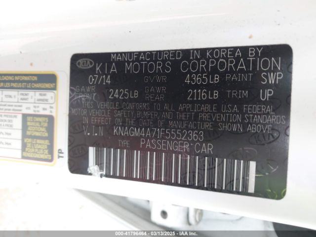 KNAGM4A71F5552363 KIA Optima Lx