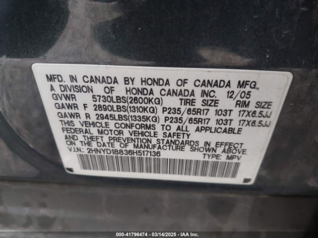 2006 ACURA MDX 2HNYD18836H517136 Photo 8