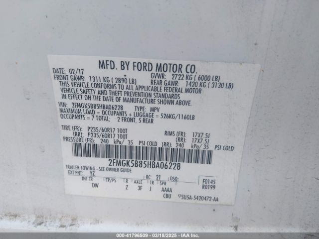 2FMGK5B85HBA06228 Ford FLEX SE