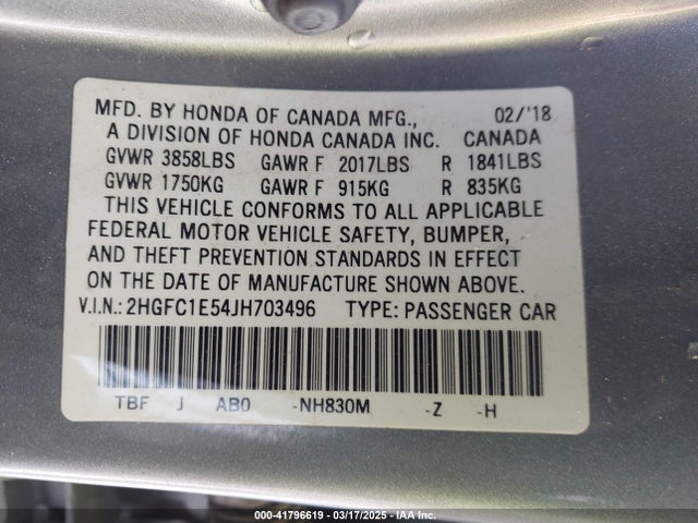 2HGFC1E54JH703496 Honda CIVIC SI