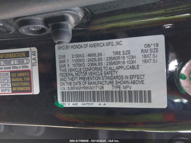 5J6RW2H59KA017128 Honda CR-V EX
