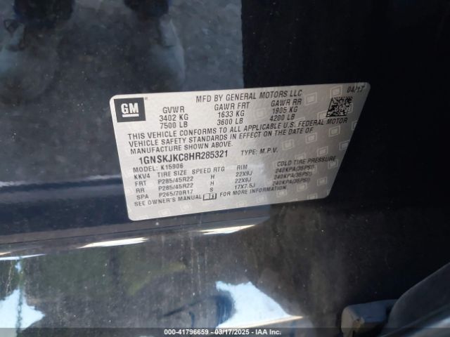 1GNSKJKC8HR285321 Chevrolet Suburban Premier