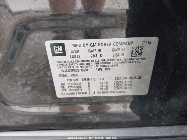 KL4CJ2SM8GB746680 Buick Encore Sport Touring