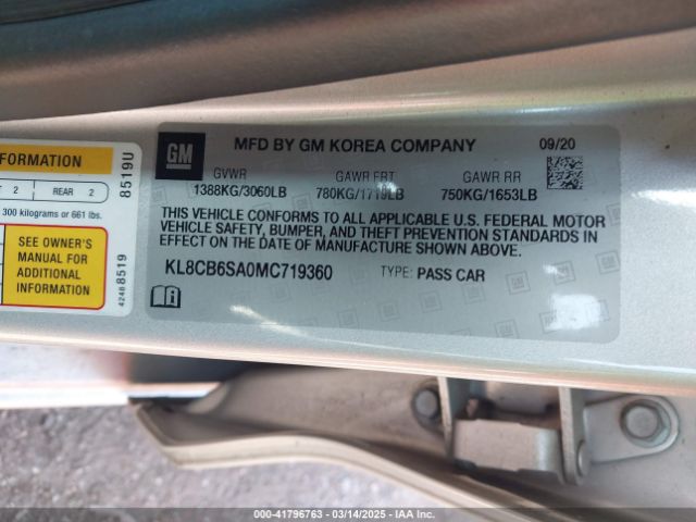 KL8CB6SA0MC719360 Chevrolet Spark Fwd Ls Automatic