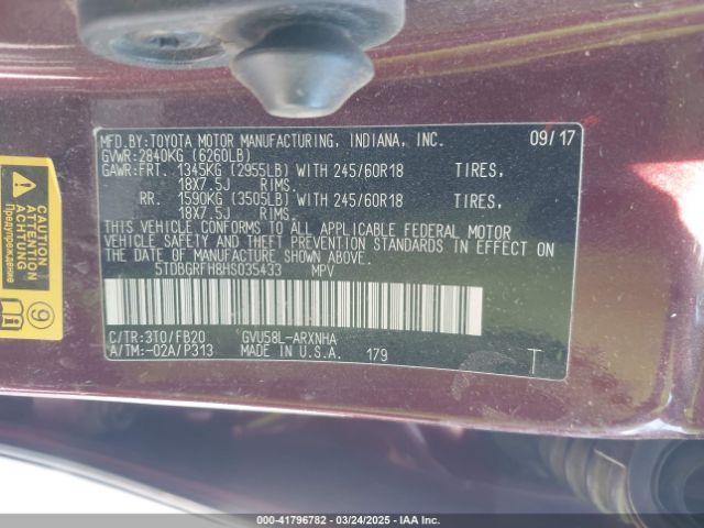 5TDBGRFH8HS035433 Toyota Highlander Hybrid Le