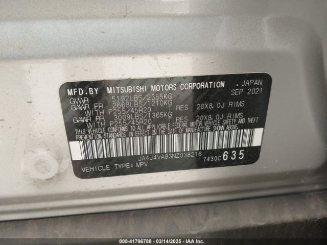 JA4J4VA83NZ038216 Mitsubishi Outlander Sel 2.5 S-awc