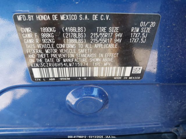 3CZRU6H54LM715874 Honda Hr-v Awd Ex