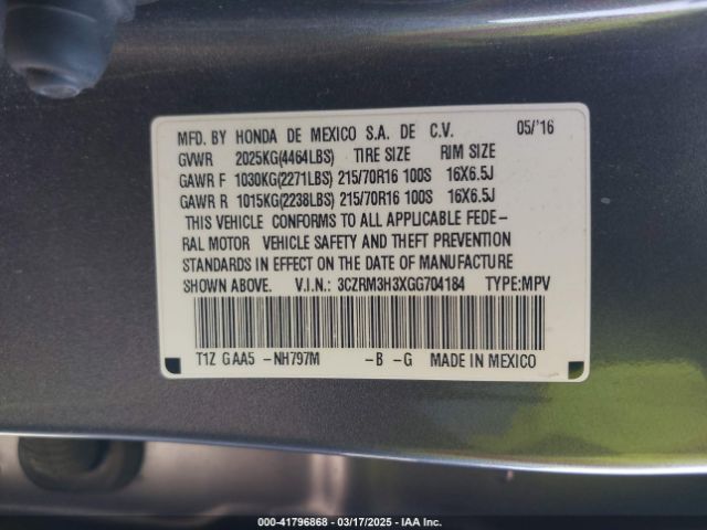 3CZRM3H3XGG704184 Honda k24w9/k24v1