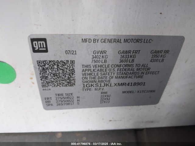 1GKS1JKLXMR418901 GMC Yukon Xl 2wd Denali