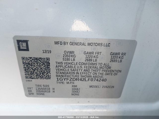 1GYFZDR42LF074240 Cadillac Xt4 Awd Premium Luxury