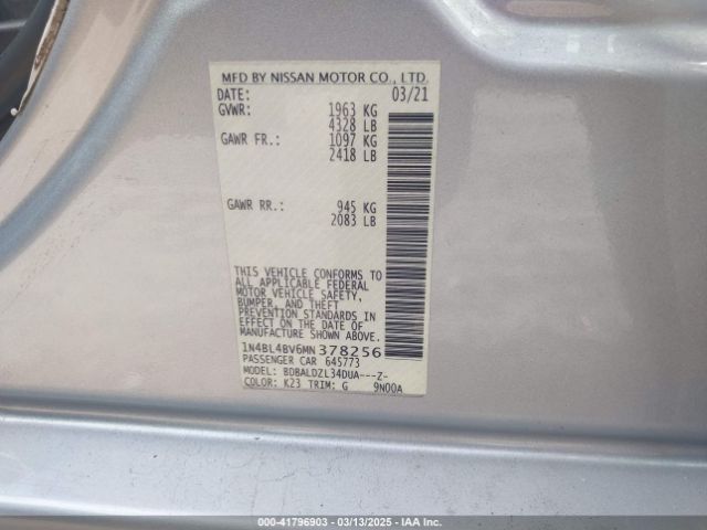 1N4BL4BV6MN378256 Nissan Altima S Fwd