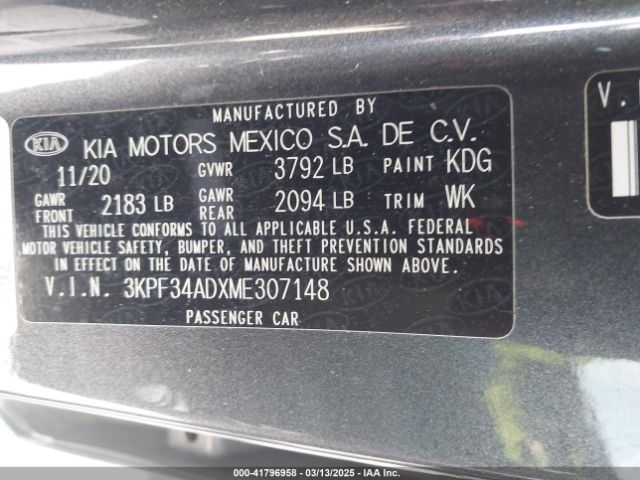 3KPF34ADXME307148 KIA Forte Gt-line