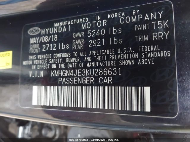 KMHGN4JE3KU286631 Genesis G80 3.8