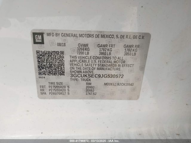 3GCUKSEC9JG530572 Chevrolet Silverado 1500 1lz