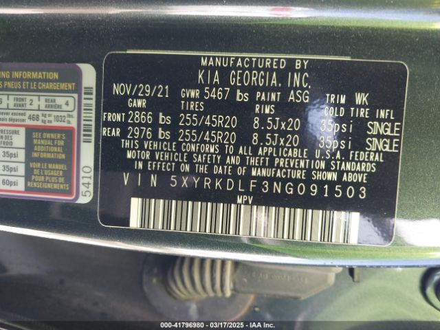 5XYRKDLF3NG091503 KIA Sorento X-line Sx Prestige