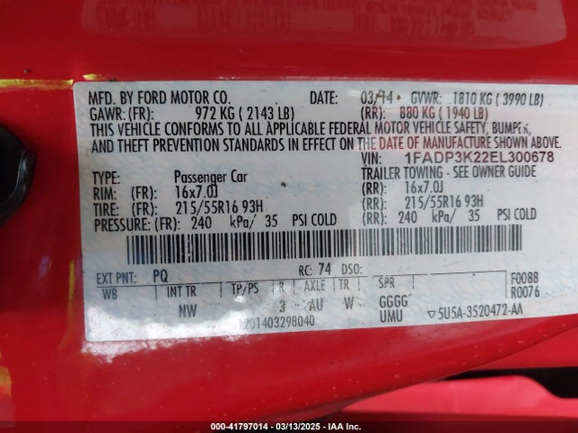 Ford FOCUS SE 2014 1FADP3K22EL300678 Image 9