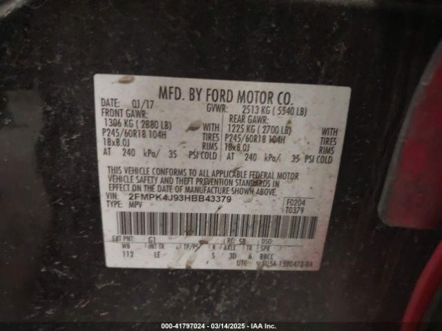 2FMPK4J93HBB43379 Ford EDGE SEL