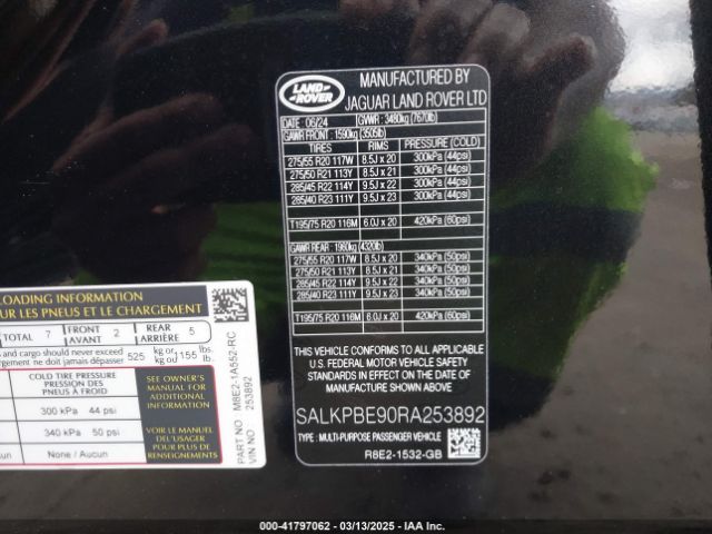 SALKPBE90RA253892 Land Rover Range Rover P530 Se