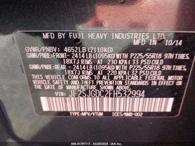 JF2SJGDC2FH532994 Subaru Forester 2.0xt Premium