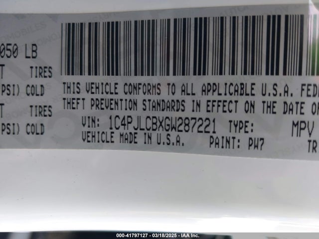 1C4PJLCBXGW287221 Jeep Cherokee Latitude