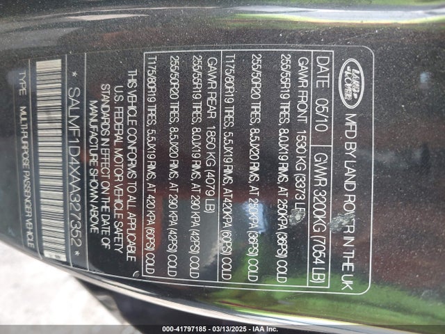 Продаж на аукціоні авто 2010 Land Rover Range Rover Hse, vin: SALMF1D4XAA327352, номер лоту: 41797185