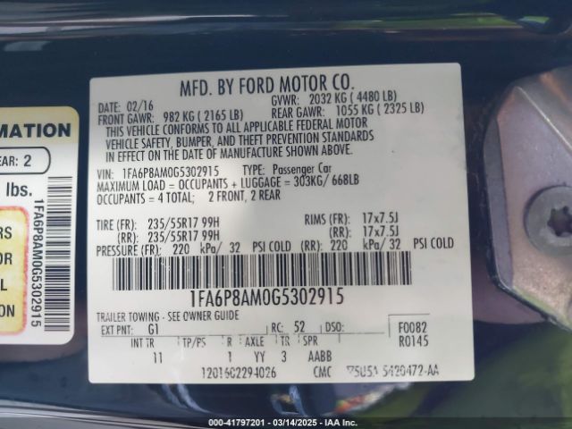 1FA6P8AM0G5302915 Ford Mustang V6