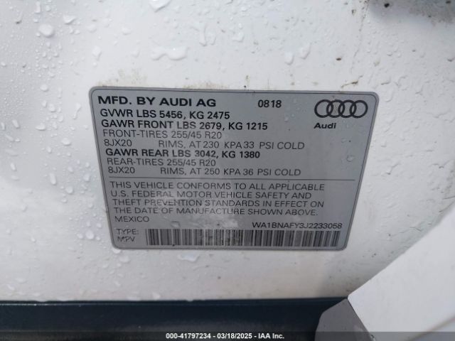 2018 AUDI Q5 WA1BNAFY3J2233058 Photo 8