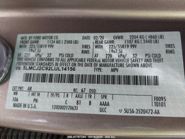 5LMCJ2C92LUL14156 Lincoln Corsair Reserve
