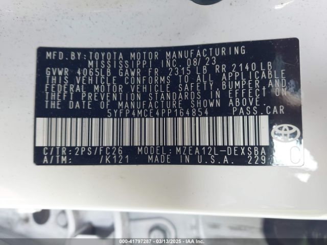 5YFP4MCE4PP164854 Toyota COROLLA SE