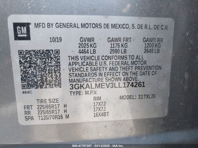 3GKALMEV3LL174261 GMC Terrain Fwd Sle