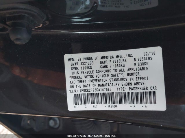 1HGCR2F93GA147097 Honda Accord Ex-l