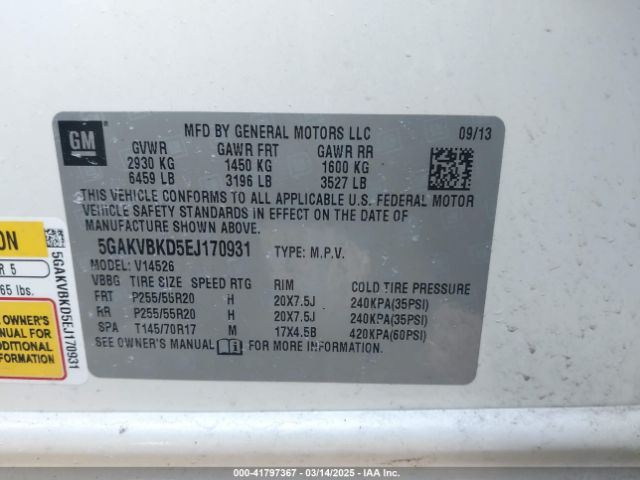 5GAKVBKD5EJ170931 Buick Enclave Leather