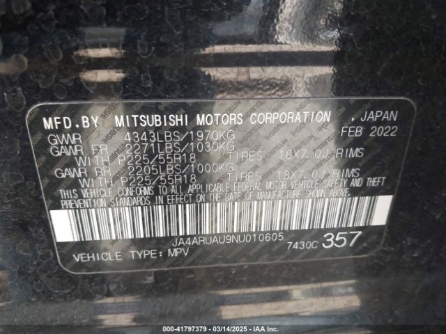 2022 MITSUBISHI OUTLANDER SPORT JA4ARUAU9NU010605 Photo 8